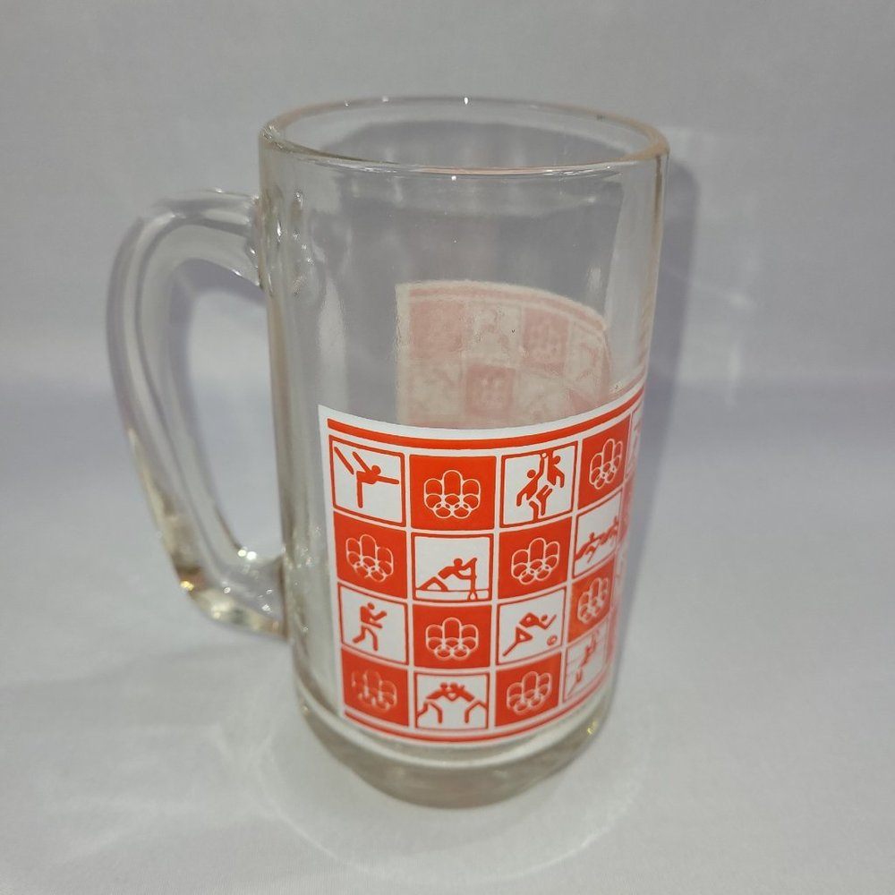 Olympics 1976 Canada Vintage Glass Beer Mug 5.5" Clear Bar Drink Cup